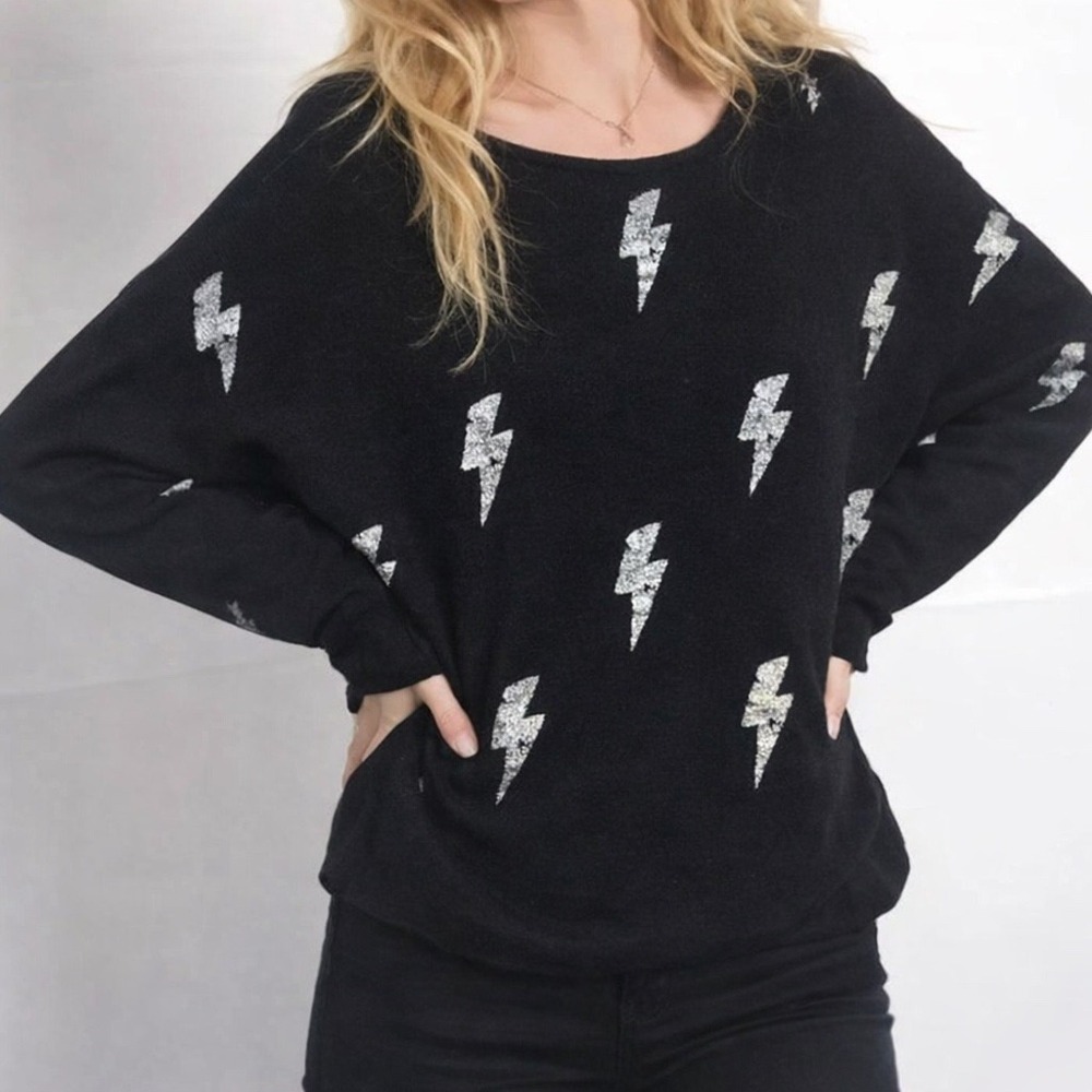 Wooden Ships Paola Buendia Lightning Bolt‎ Sweater Black Silver Size M/L